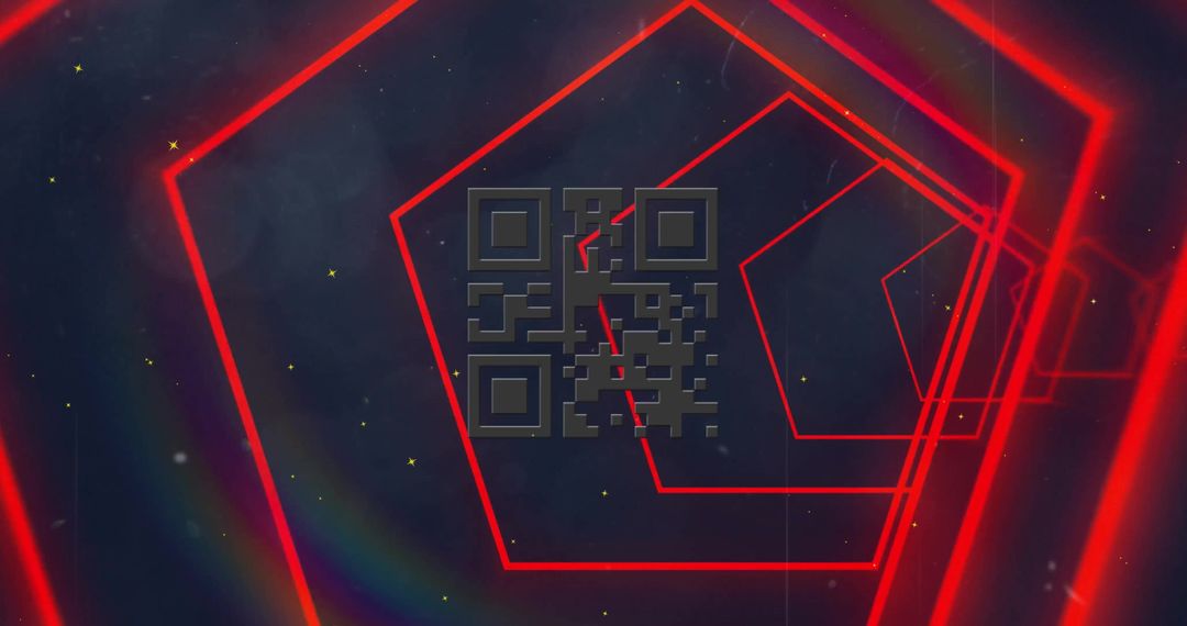 Glowing Red Digital Tunnel with QR Code Overlay