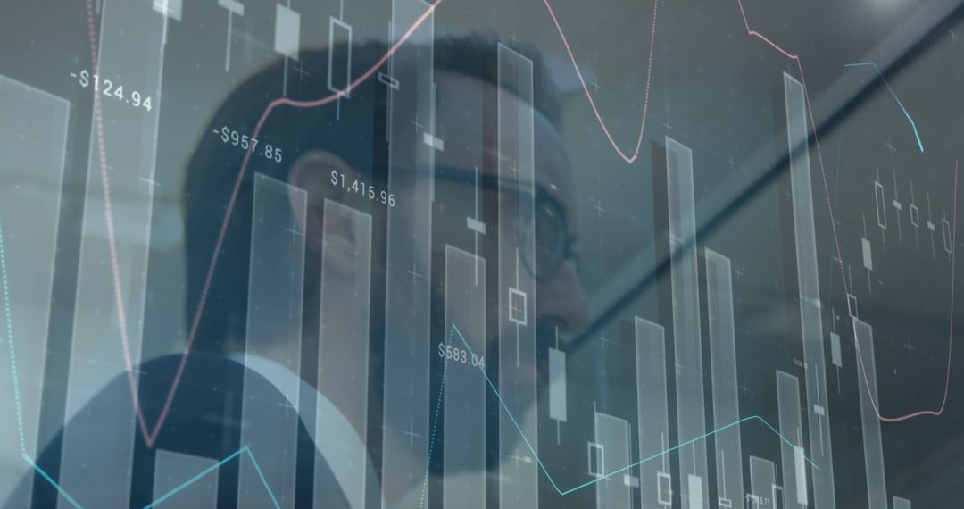 Businessman Analyzing Financial Charts with Digital Overlays