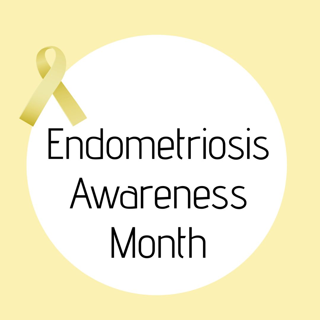 Endometriosis Awareness Label with Yellow Ribbon on Circular Background