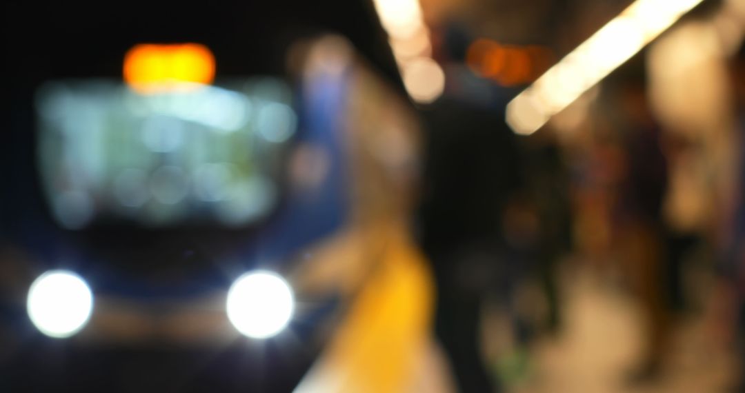 Abstract View of Busy Train Station with Blurred Commuters