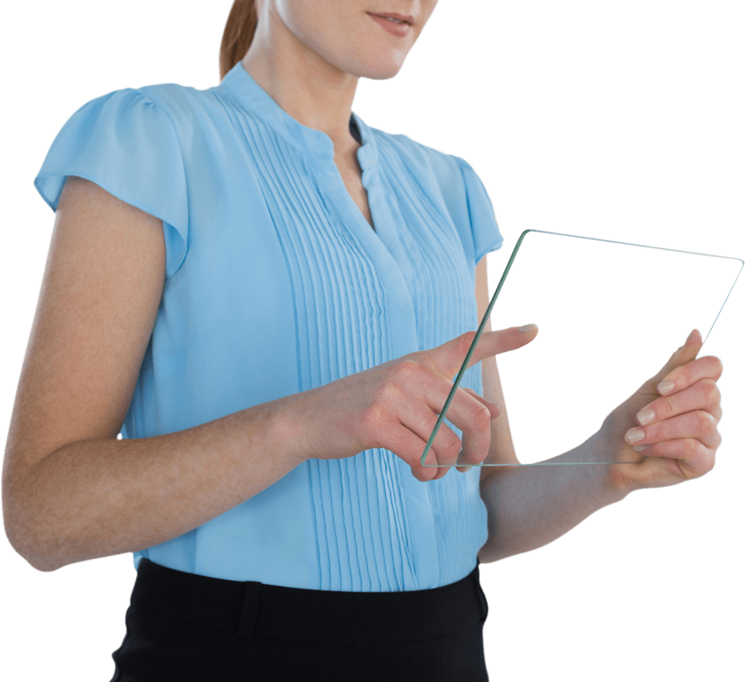 Businesswoman Using Innovative Transparent Glass Interface