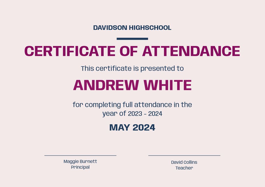 High School Certificate of Attendance Template - Download Free Stock Templates Pikwizard.com