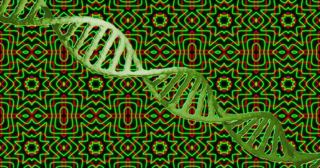 DNA Strand with Kaleidoscopic Pattern Background Conceptual Image