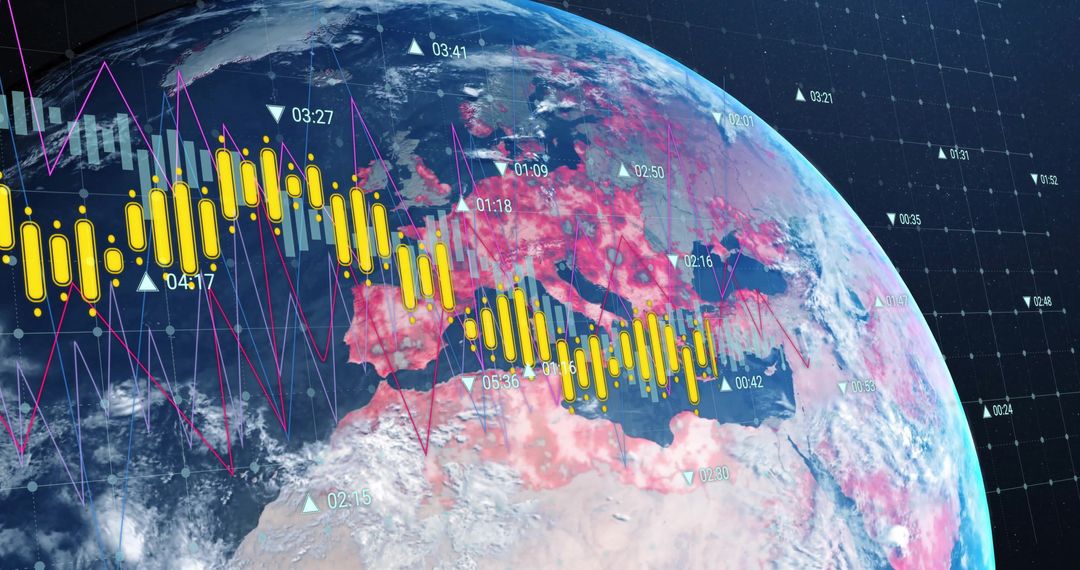 Digital Data Overlay on Earth Illustrating Global Connectivity