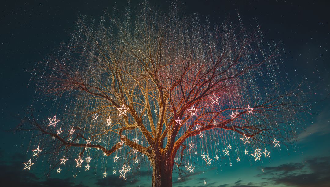 Magical Tree with Sparkling Fairy Lights and Star Ornaments