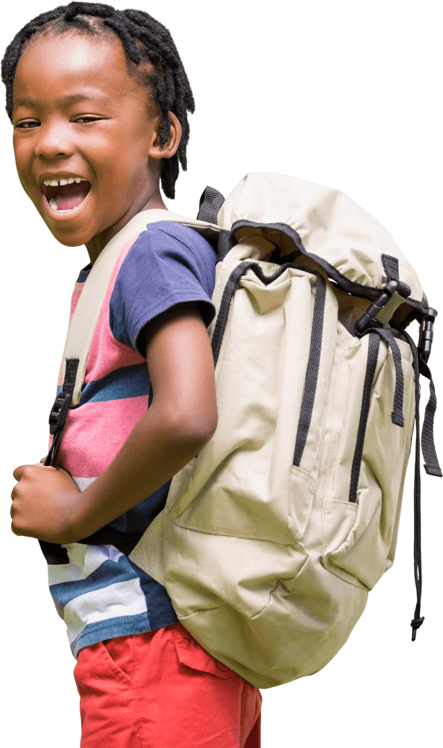 Cheerful Child with Backpack Isolated on Transparent Background
