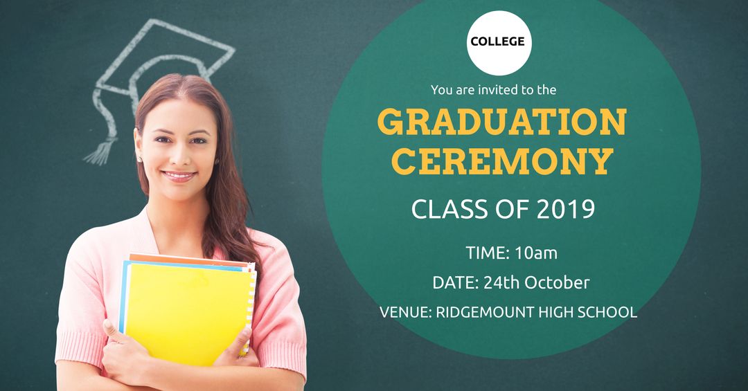 Smiling Graduate Holding Books for Graduation Ceremony Invitation