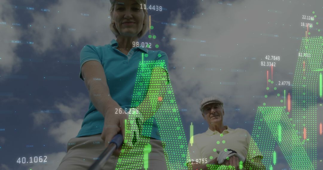 Female Golfer with Financial Growth Chart Overlay