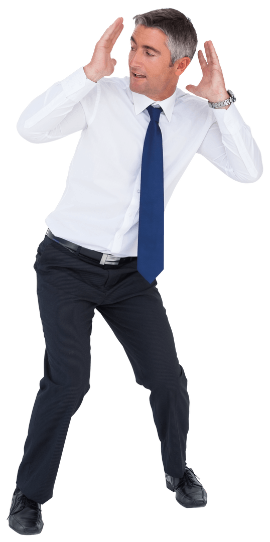 Confident Businessman Gesturing Under Transparent Background