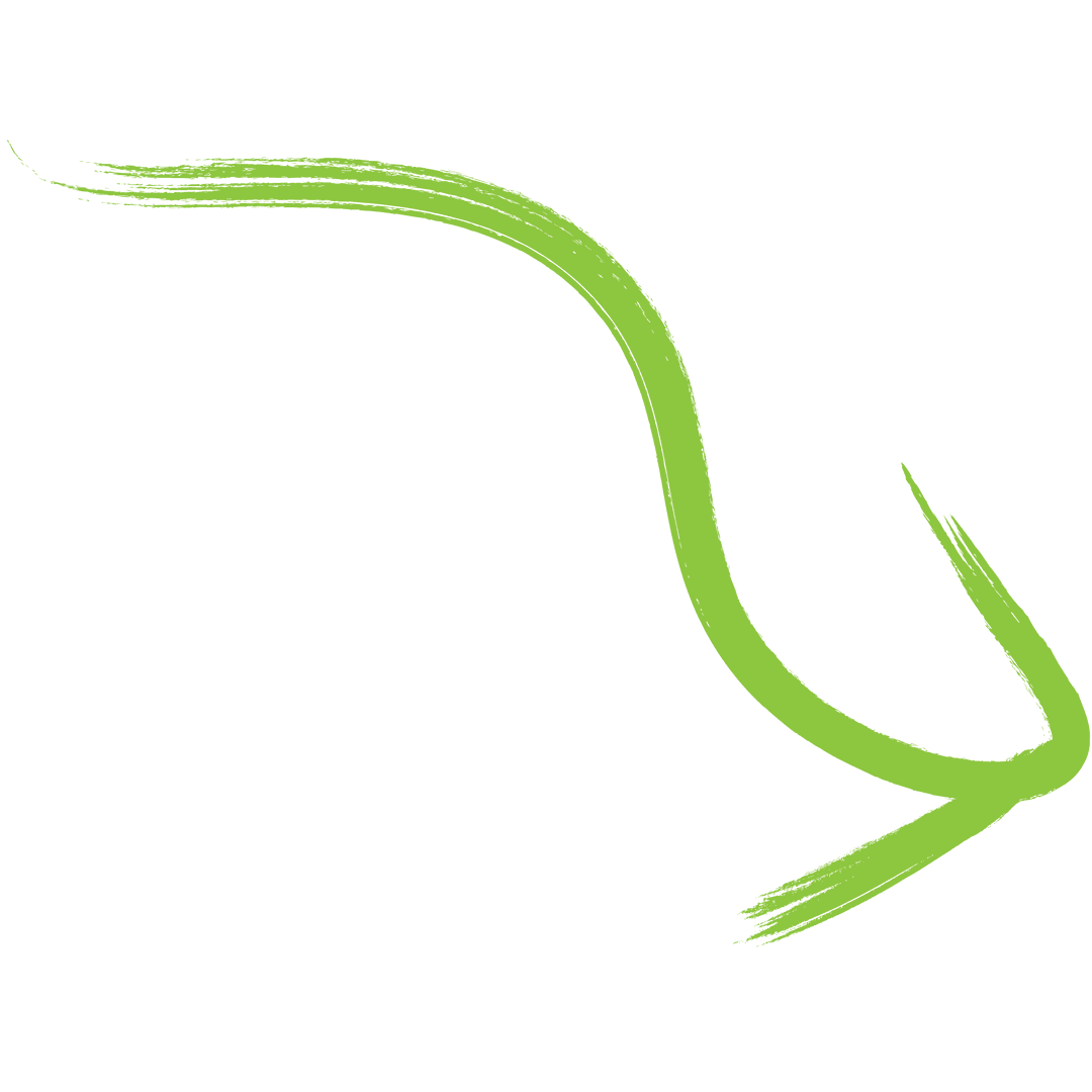 Bright Green Curved Brush Arrow on Transparent Background