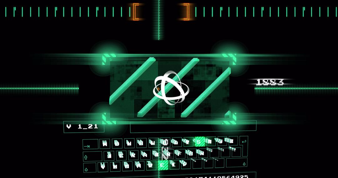 Futuristic Digital Interface with Virtual Keyboard on Black Background