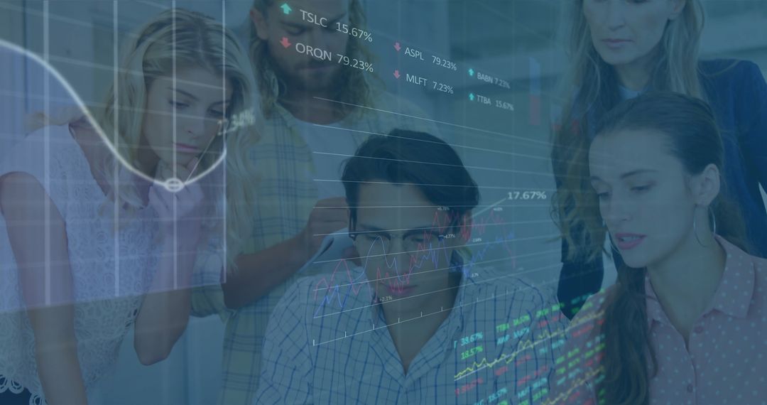 Team Collaborating Over Digital Financial Data Visualization