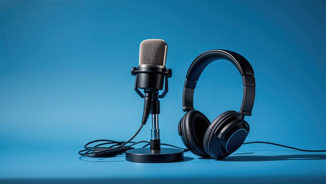 Condenser Microphone and Headphones in Studio Setting