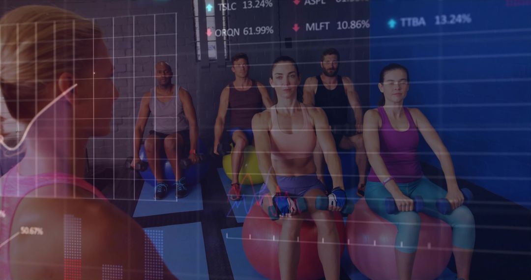 Fitness Class with Digital Metrics Analysis Overlay