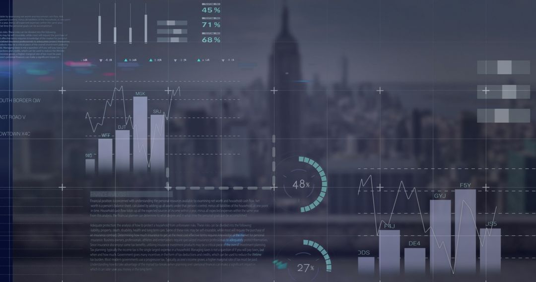 Futuristic Statistical Interface Over Cityscape