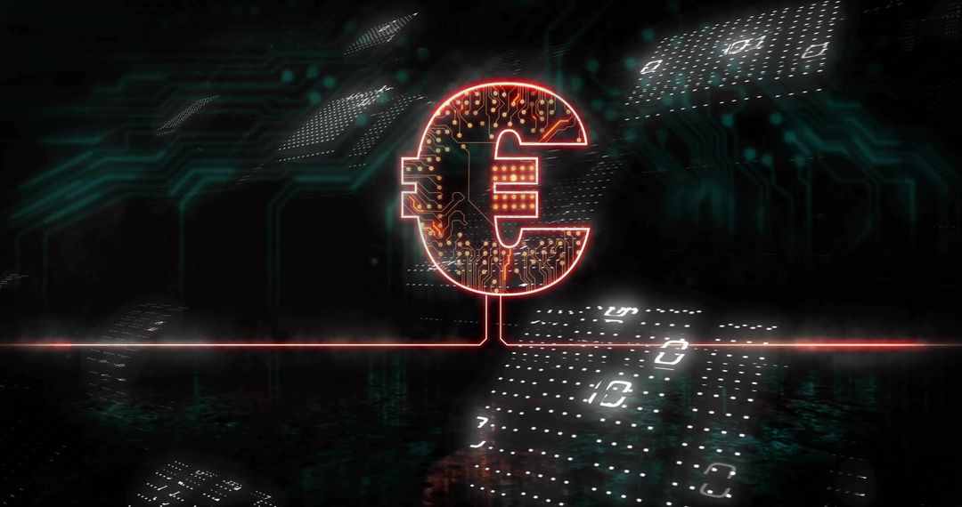Futuristic Neon Euro Symbol in Digital Network Environment