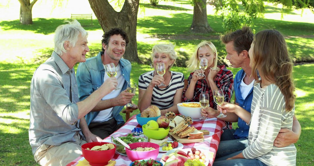 Family Enjoying Picnic with Wine in Sunny Park - Free Images, Stock Photos and Pictures on Pikwizard.com