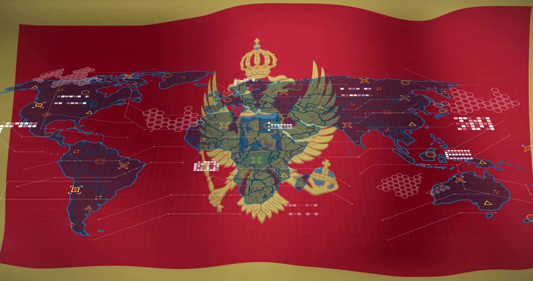 Digital Representation of Montenegro National Flag with Tech Elements