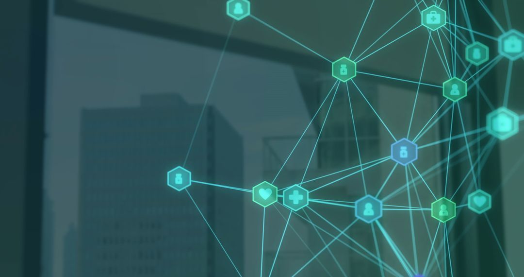 Digital Communication Network Overlaying Modern Cityscape