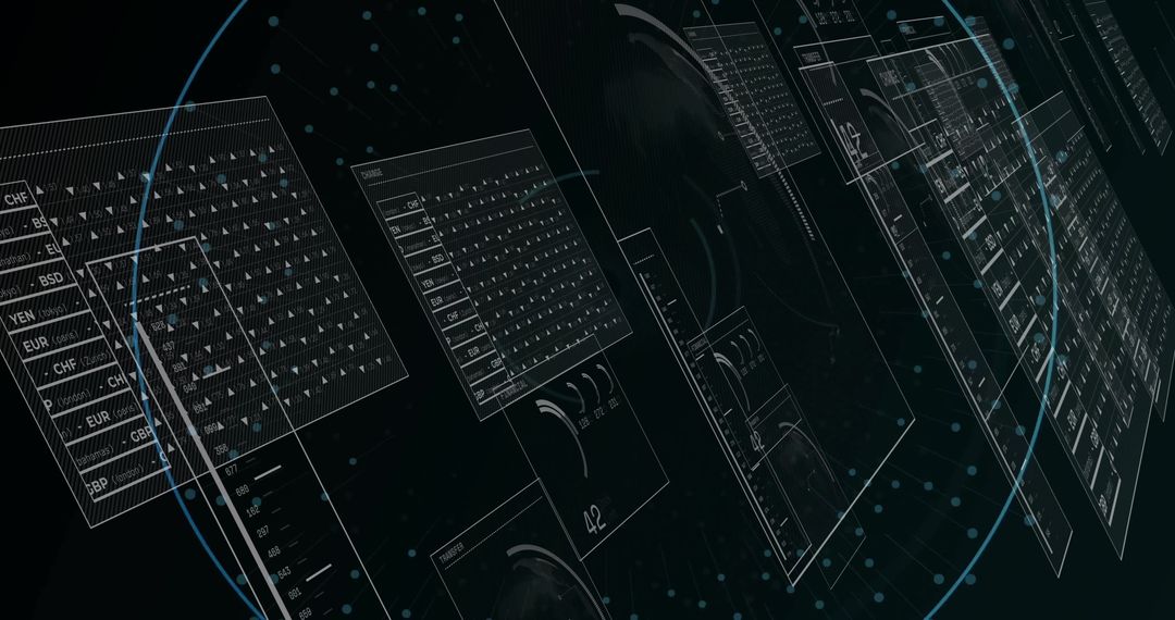 Digital Data Processing Panels Over Dark Background
