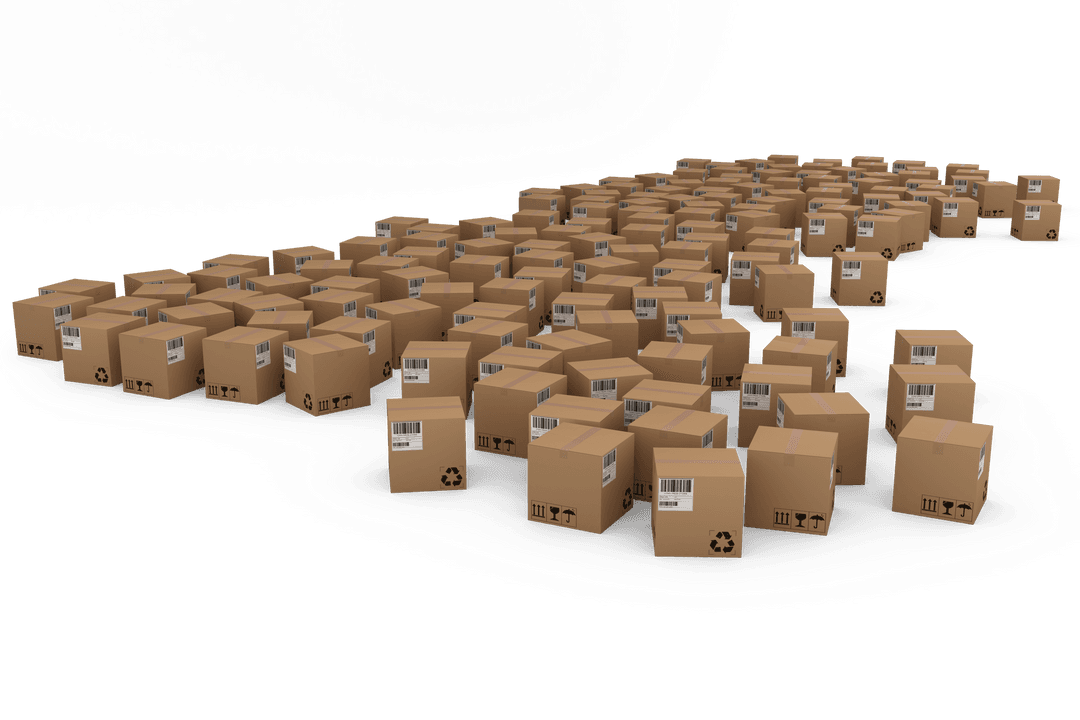 Hundreds of Cardboard Boxes Set on Transparent Background