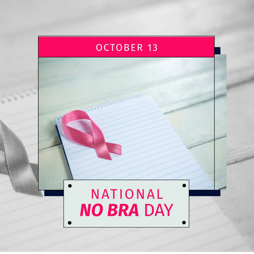National No Bra Day with Notebook and Pink Ribbon