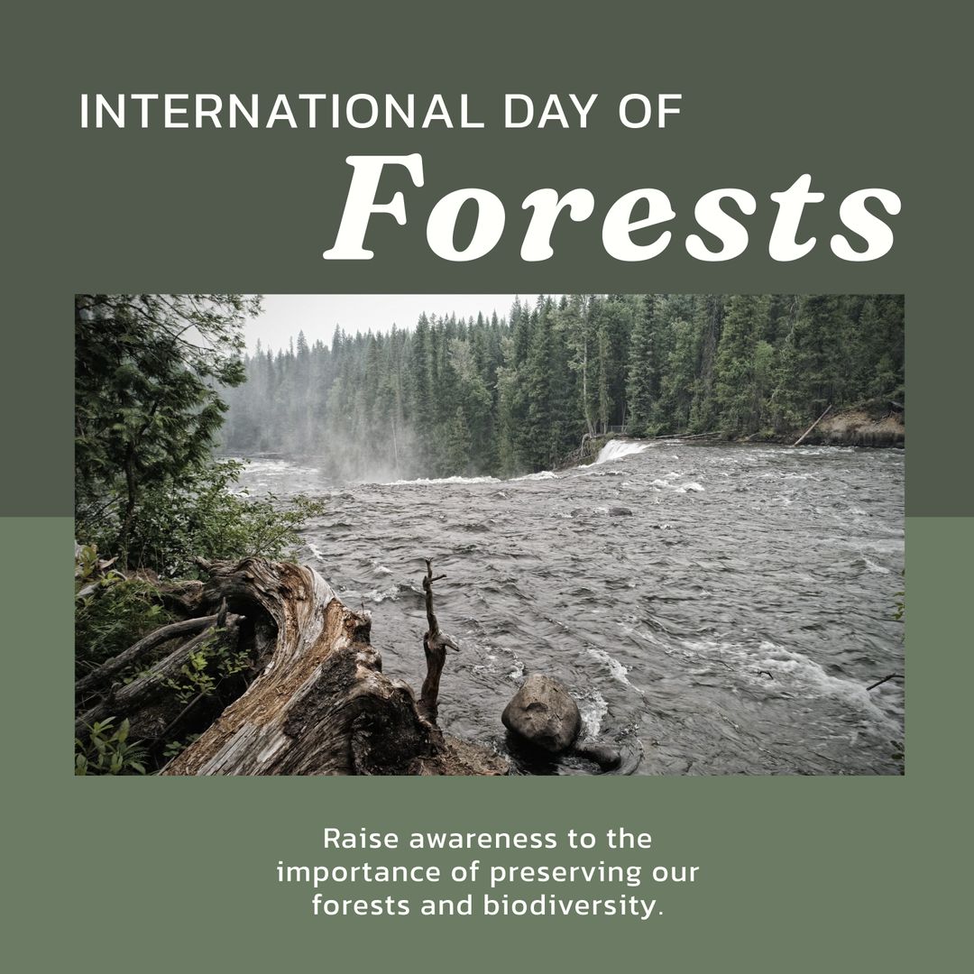 A Beautiful Riverbank in a Misty Fir Forest for International Day of Forests