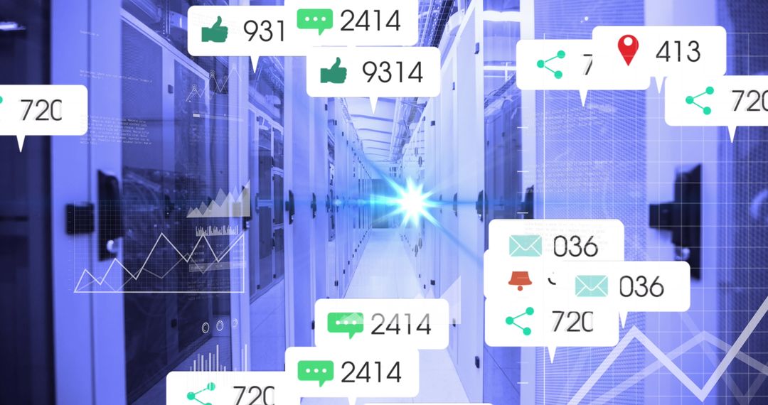 High-Tech Data Center Corridor with Digital Interaction Interfaces