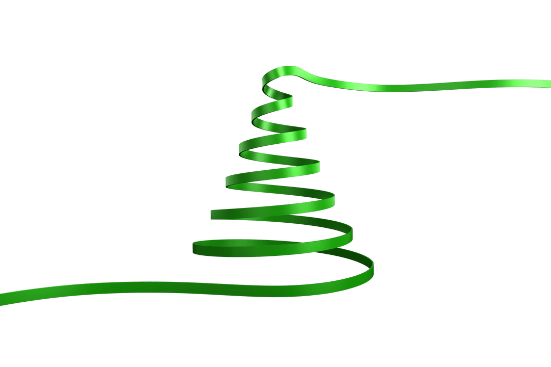 Curved Green Ribbon Forming Christmas Tree Shape on Transparent Background