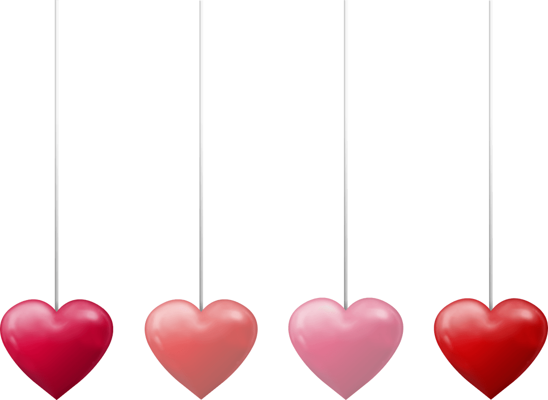 Dangling Pastel Hearts on Transparent Background Isolate Love Concept