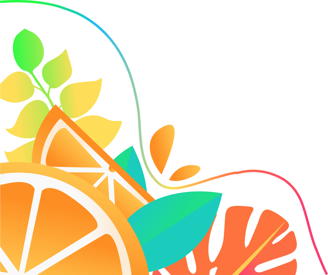 Transparent Citrus Slices with Tropical Leaves Vector Illustration