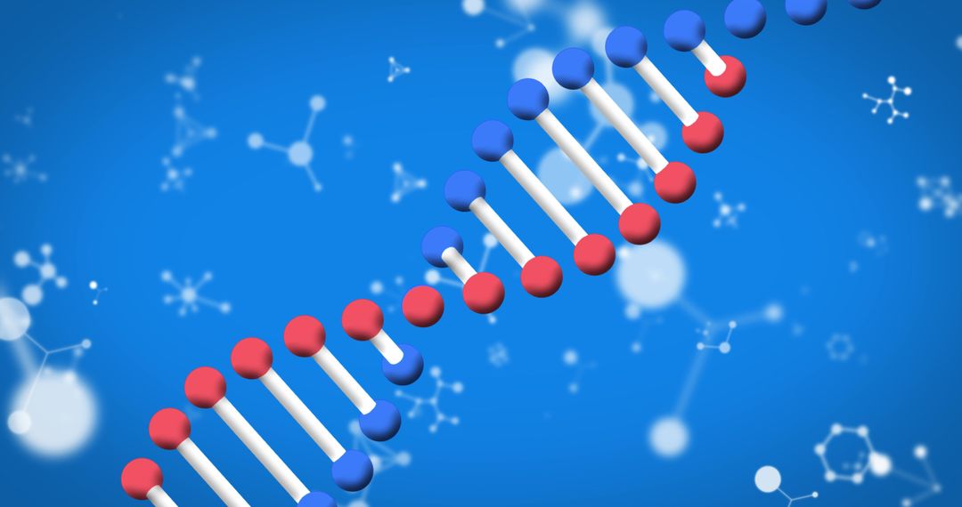 3D DNA Strand with Molecules on Blue Background in Motion