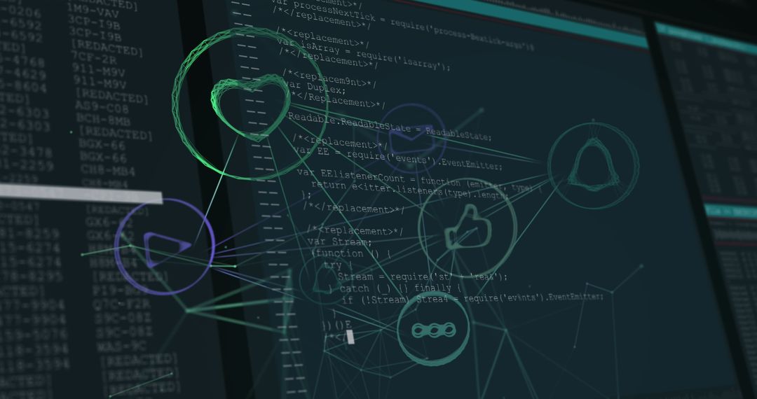 Digital Interface with Connected Social Media Icons and Data Streams