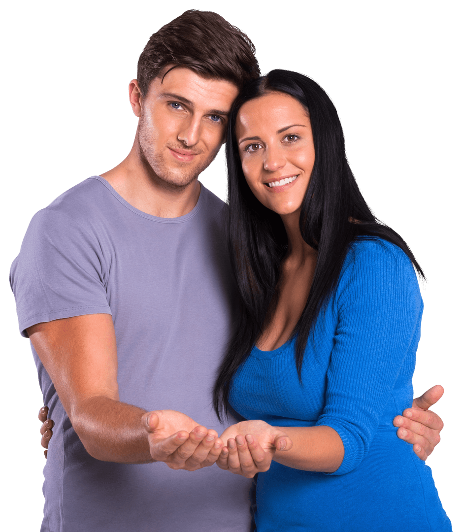 Transparent Young Couple Holding Hands Smiling Together