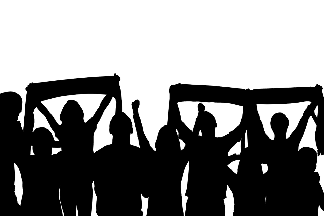 Crowd Silhouette Holding Signs on Transparent Background