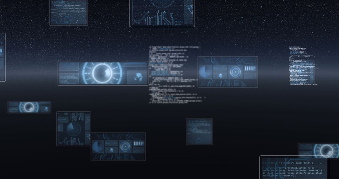 Futuristic Digital Interface with Data Visualization Screens