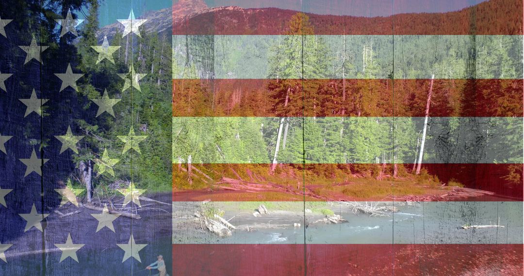 Blended American Flag and Forest Landscape - Free Images, Stock Photos and Pictures on Pikwizard.com