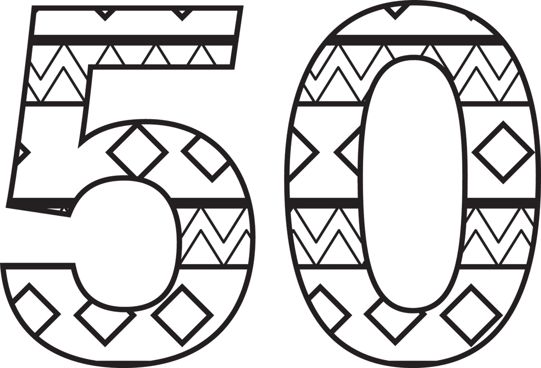 Decorative Black Number 50 with Pattern on Transparent Background