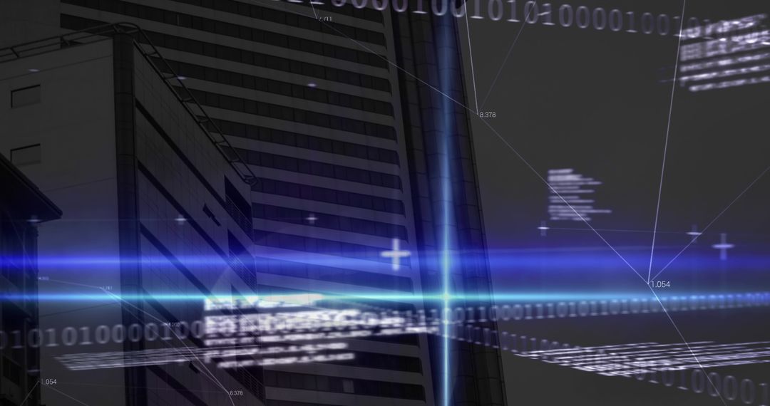 Digital Data Streams Flowing Over Urban Towers