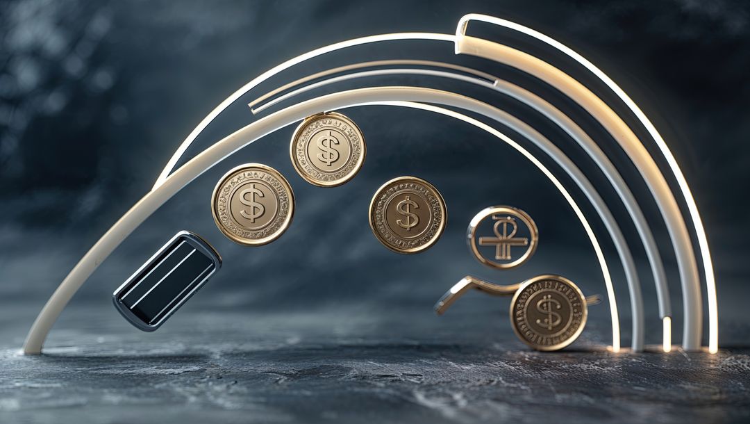 Futuristic Concept of Financial Growth with Floating Coins and Neon Light