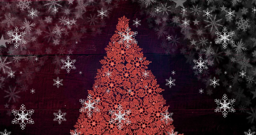 Christmas Tree with Snowflakes on Dark Wood Background