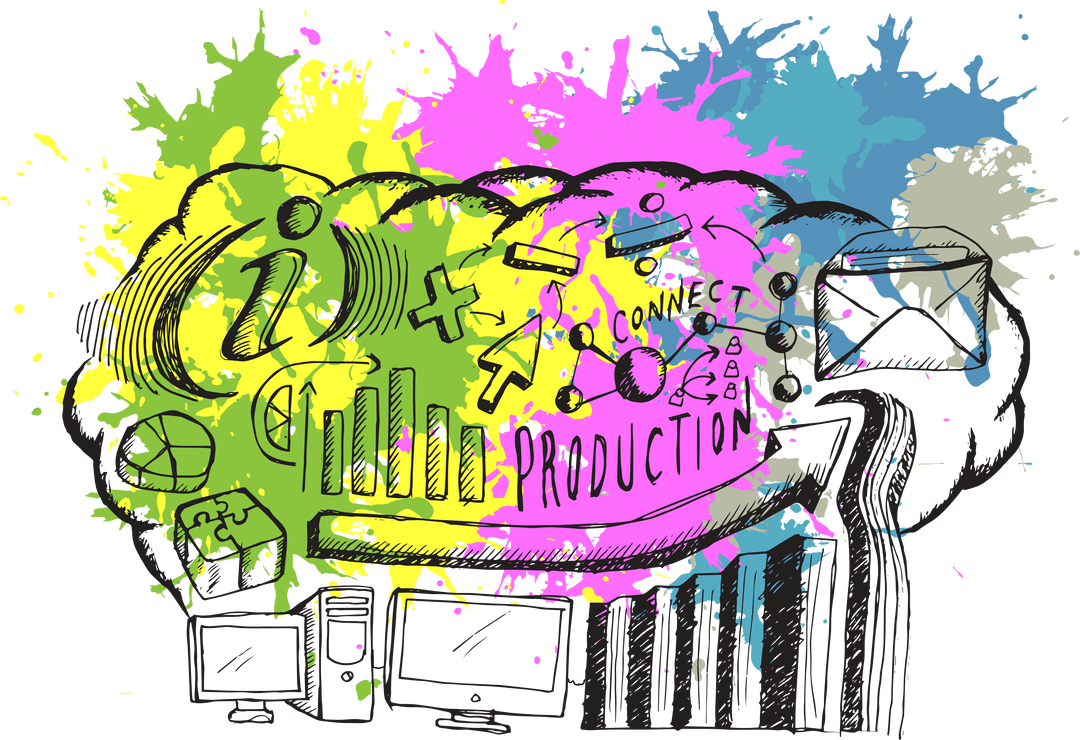 Innovative Media Icons with Artistic Paint Splatters Transparent Design