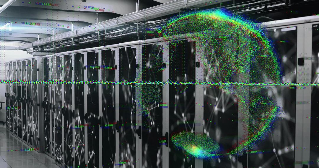 Digital Network Globe Superimposed on Data Center Servers