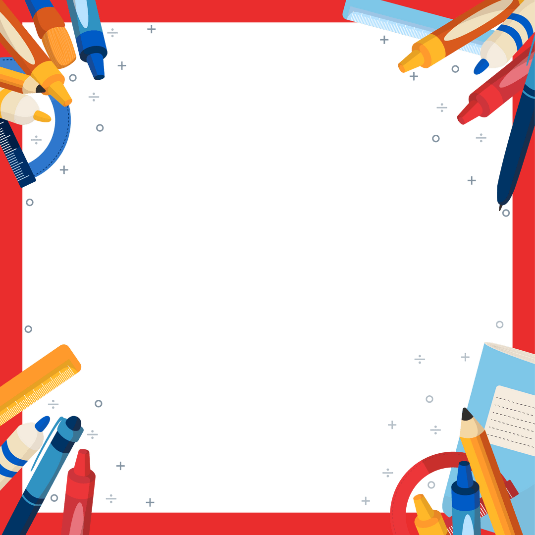 Transparent Frame of Colorful Art Supplies with Red Border