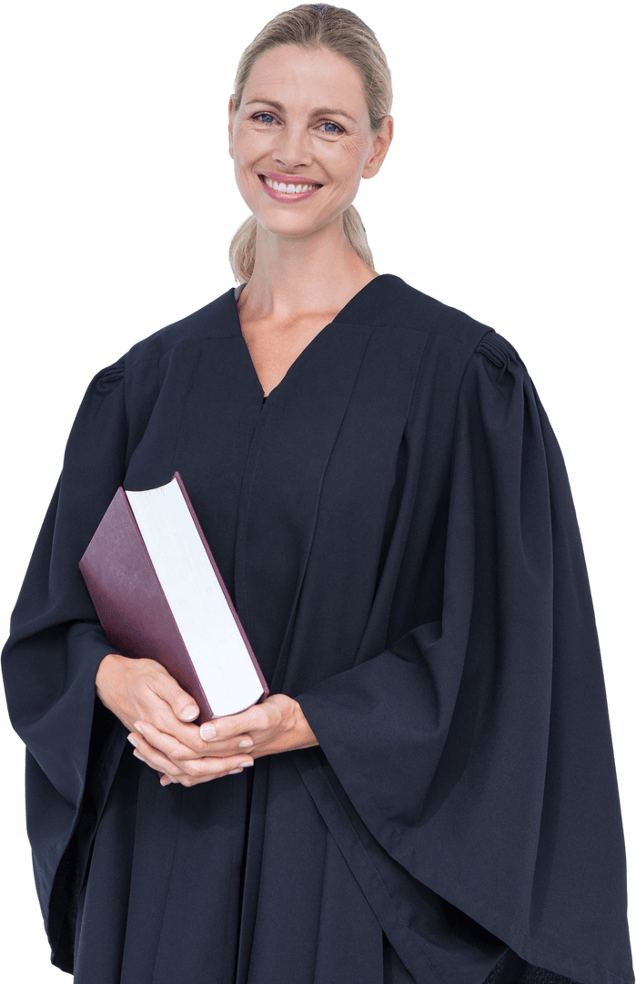 Smiling Female Judge Holding Book Isolated Transparent Background