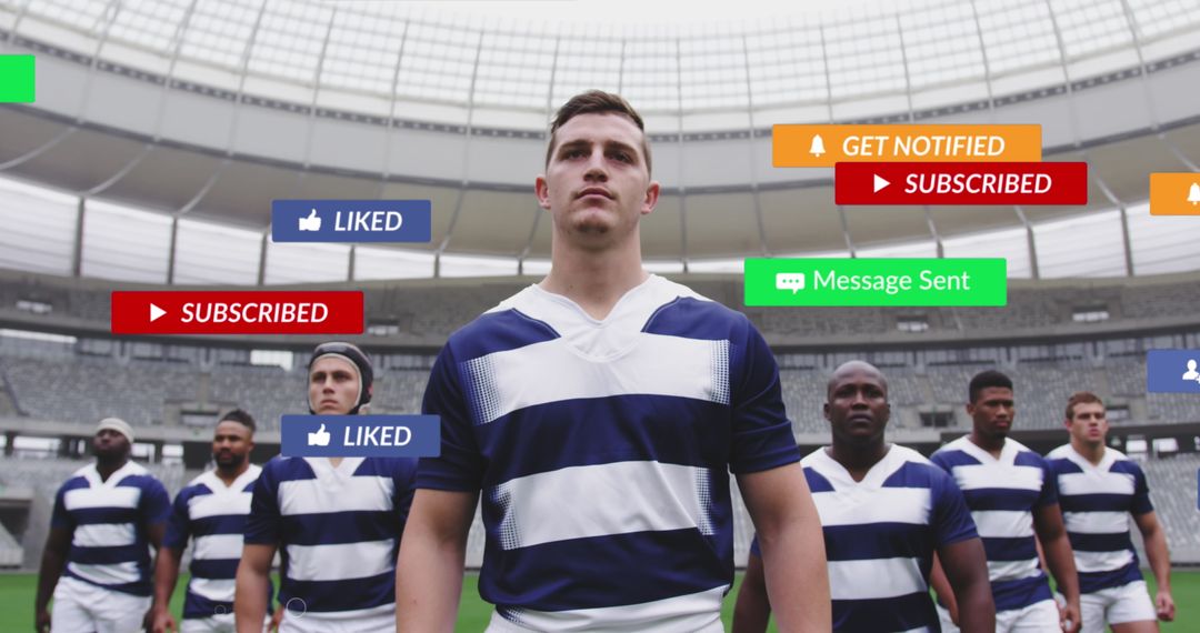 Rugby Players with Social Media Notifications on Field