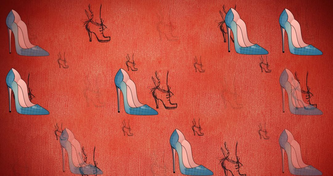 High Heel Shoe Icons on Red Background