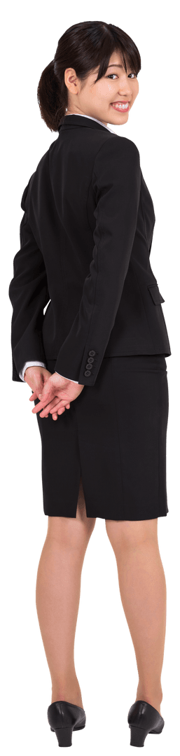 Smiling Asian Businesswoman Turning Browsing Transparent PNG