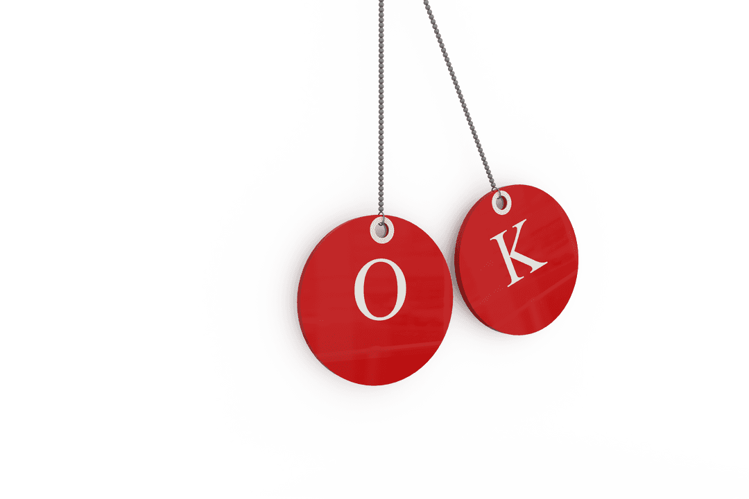 Transparent OK Text Red Tags Hanging on String