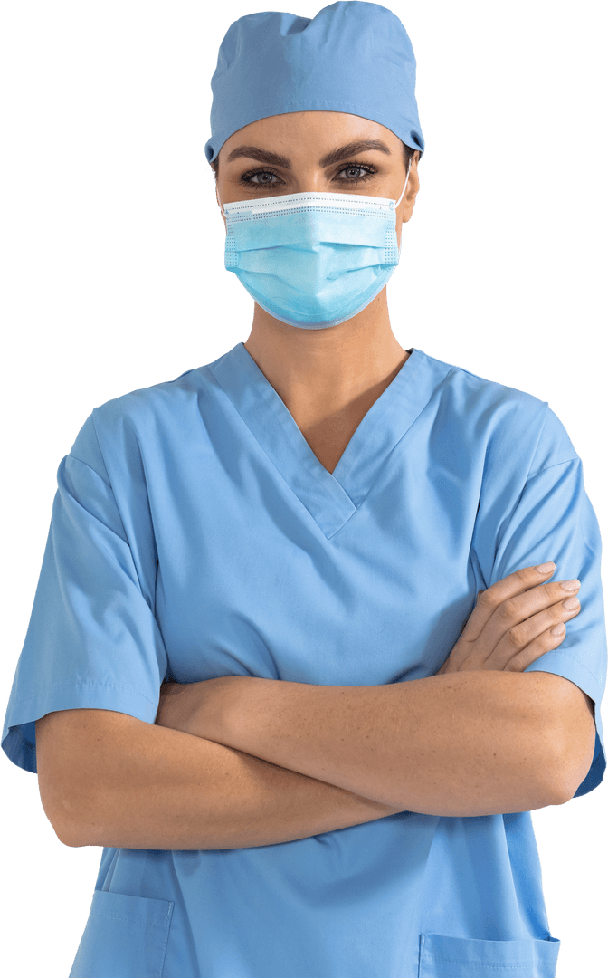 Transparent Health Professional with Mask and Scrubs}